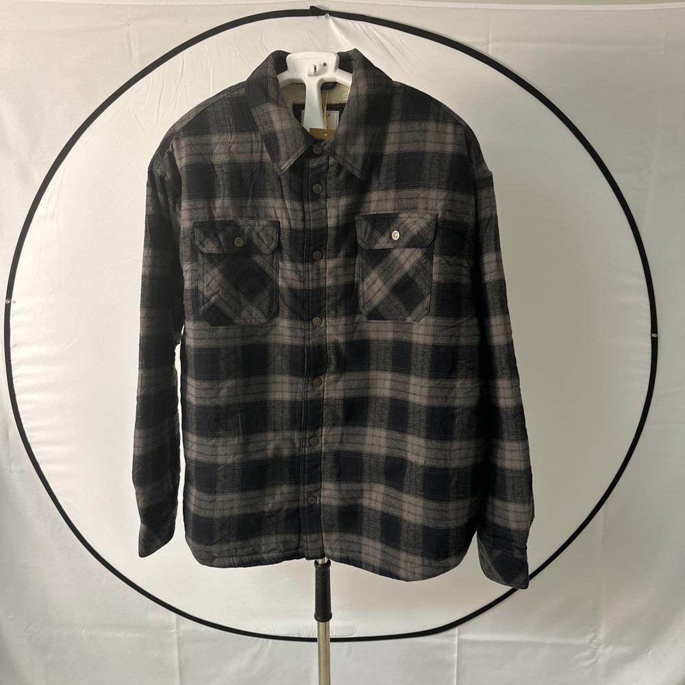 Coevals Club Men's Sz XXL Grey Black Plaid Pattern  Cotton 100%% Polyester Flee